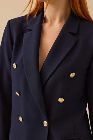 Kadın Düğmeli Klasik Kesim Blazer Ceket - Lacivert | 38