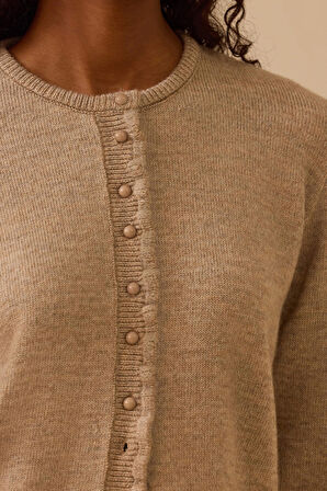 Kadın Düğmeli Bel Boy Triko Hırka - Bej | L