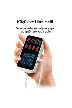 Spovan Impro Led Ekranlı 8 Port USB Type C Apple Samsung Uyumlu Şarj İstasyonu Cihazı