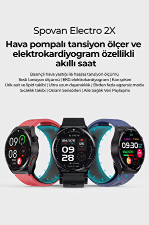 Spovan Electro 2X Hava Basınçlı Şeker Tansiyon EKG Lipid Analiz Smart Saat