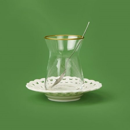 Paçi Dantel Kelebek Motifli Porselen Çay Tabağı - Beyaz