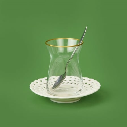 Paçi Yaprak Dantel Motifli Porselen Çay Tabağı - Beyaz