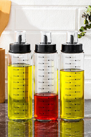 Porsima 401354 3lü Kapaklı Ölçekli Cam Yağlık Sirkelik Yağdanlık 500ml