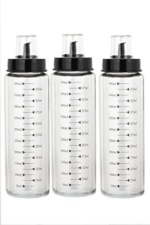 Porsima 401354 3lü Kapaklı Ölçekli Cam Yağlık Sirkelik Yağdanlık 500ml