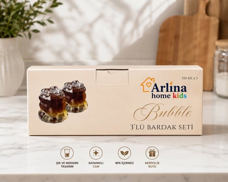 3'lü Üzüm Model Bardak Seti - 350 ml Isıya Dayanıklı Borosilikat Su ve Meşrubat Bardağı