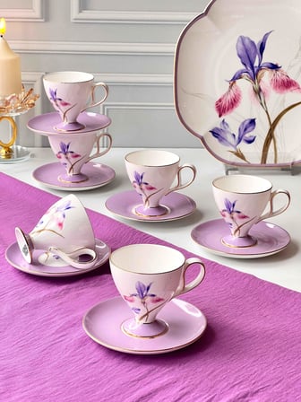 Türk Kahve Fincanı Veronica Iris 6 Kişilik 12 Parça