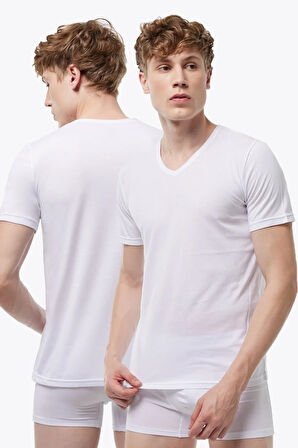 Erkek Siyah Füme 2 li V Yaka Modal İnce Yaz Serinliği Tişört 2M085