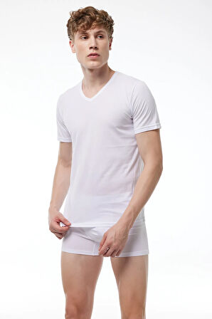 Erkek Siyah Füme 2 li V Yaka Modal İnce Yaz Serinliği Tişört 2M085