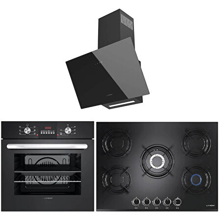 Lanova Crystal 3206B01 - G17402-101 - 3220B6 5'li Siyah Cam Ankastre Set
