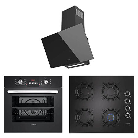 Lanova Black 3206B01 - G16400-201 - 3220B6 Siyah Cam Ankastre Set