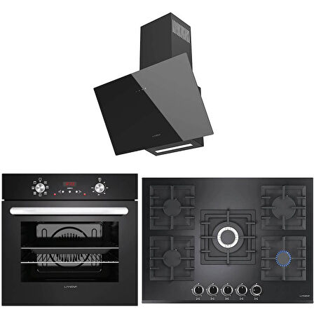 Lanova Kül 3207B01 - G17402-104 - 3220B6 5'li Siyah Cam Ankastre Set