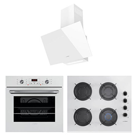 Lanova İnci 3206W01 - G16400-202 - 3220W6 Beyaz Cam Ankastre Set