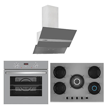 Lanova Gümüş 4406G01 - G17402-117 - E3130G6 5 Gözlü Gri Cam Ankastre Set