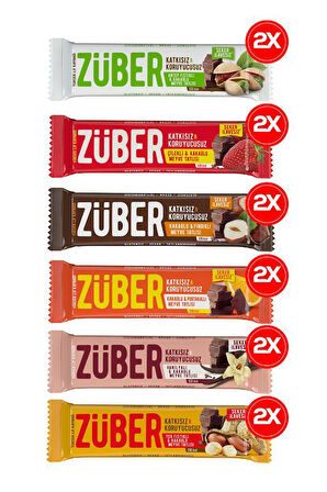 Züber Meyveli Bar Şöleni 40gr x12 Adet (Antep Fıstıklı,Yer Fıstıklı,Çilekli,Fındıklı,Portakallı, Vanilyalı )