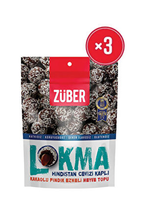 Züber Lokma Hindistan Cevizi Kapli Kakaolu Findik Ezmeli Meyve Topu 96g X3 Adet