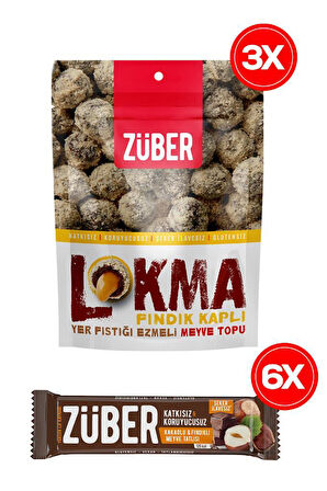 Züber Fındık  Rüyası 9 Adet (3 Adet Fındıklı Lokma ve 6 Adet Fındıklı Meyve Bar)