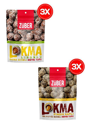 Züber Fındıklı Limonlu Lokma Paketi  6 Adet (Fındıklı ve Limonlu Badem Ezmeli)