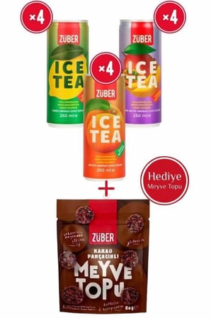 Ice Tea Soğuk Çay Deneme Paketi 250ml x 12 Adet (Limon, Şeftali, Tropik) + Sürpriz Bar Hediye