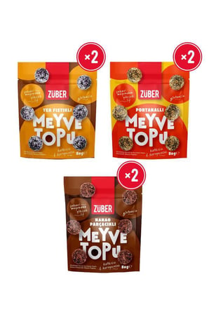 Meyve Topu Deneme Paketi 80g x 6 Adet (Yer Fıstıklı, Portakallı, Kakao Parçacıklı)