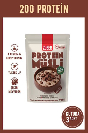 Kakaolu Kurabiyeli Yulaflı Protein Müsli (20g Protein) 70g x 3 Adet