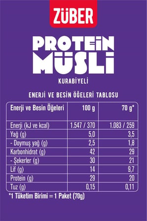Sade Kurabiyeli Yulaflı Protein Müsli (20g Protein) 70g x 3 Adet