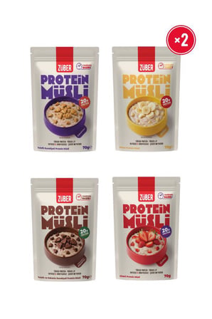Yulaflı Protein Müsli Deneme Paketi (Muzlu,Çilekli,Sade Kurabiyeli,Kakaolu Kurabiyeli) 70g x 5 Adet