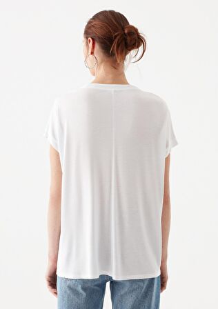 Mavi V Yaka Beyaz Basic Tişört 166449-620