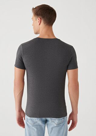 Mavi V Yaka Streç Gri Basic Tişört 061748-24398