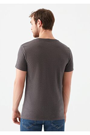 Mavi V Yaka Streç Gri Basic Tişört 061748-24398