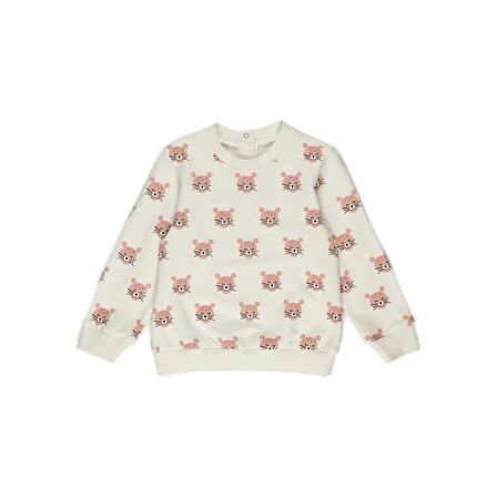 Panço Kız Çocuk Hayvan Figürlü Sweatshirt Ekru