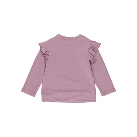 Panço Kız Çocuk Omzu Volan Detaylı Nakışlı Sweatshirt Lila