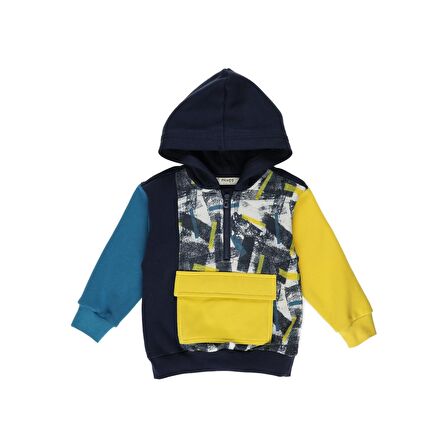 Panço Erkek Çocuk Kapüşonlu Kapak Cepli Sweatshirt Lacivert
