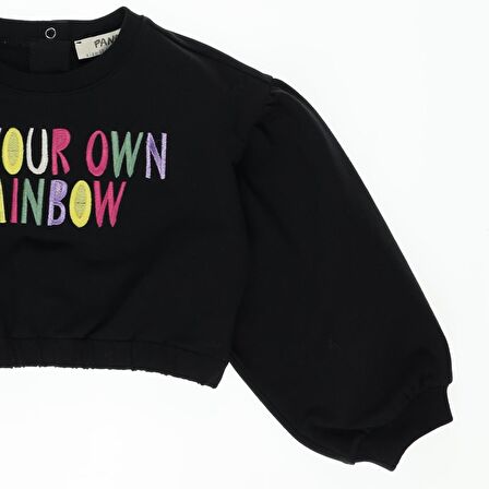 Panço Kız Bebek Renkli Yazı Nakışlı Crop Sweatshirt