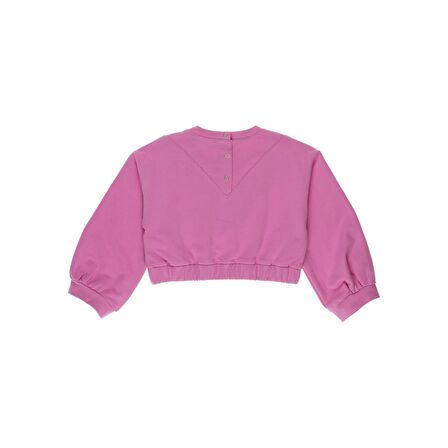 Panço Kız Çocuk Kazayağı Desenli Tül Detaylı Sweatshirt Fuşya