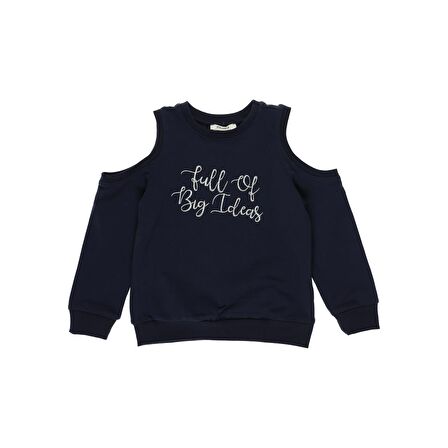 Panço Kız Çocuk  Omuz Detaylı Yazı Nakışlı Sweatshirt