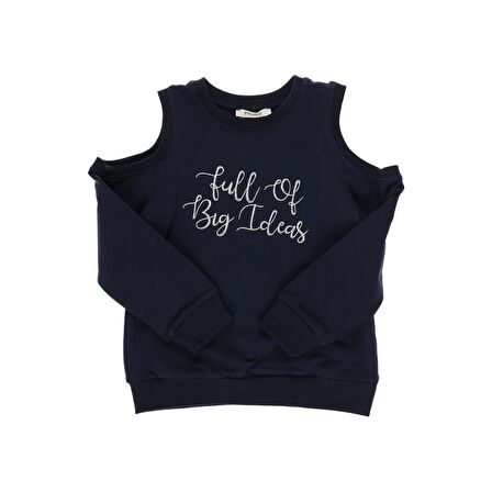 Panço Kız Çocuk  Omuz Detaylı Yazı Nakışlı Sweatshirt