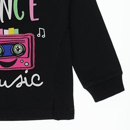 Panço Kız Çocuk 3 Boyutlu Kaset Baskılı Sweatshirt Siyah