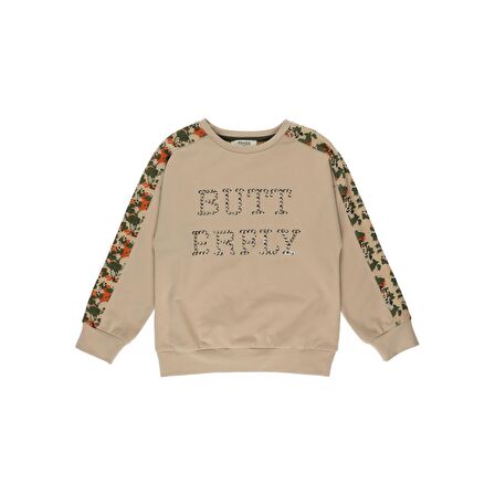 Panço Kız Çocuk  Desenli Şerit Detaylı Baskılı Sweatshirt