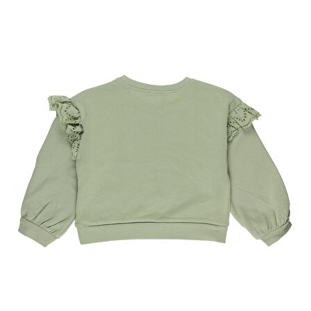 Panço Kız Çocuk Kolları Dantel Detaylı Sweatshirt Yeşil