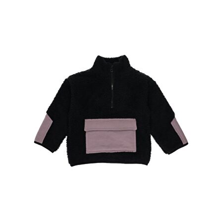 Panço Erkek Çocuk Kanguru Cepli Peluş Sweatshirt Siyah