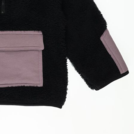 Panço Erkek Çocuk Kanguru Cepli Peluş Sweatshirt Siyah