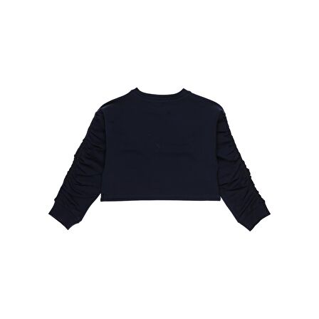 Panço Kız Çocuk Büzgü Detaylı Kelebek Nakışlı Sweatshirt Lacivert