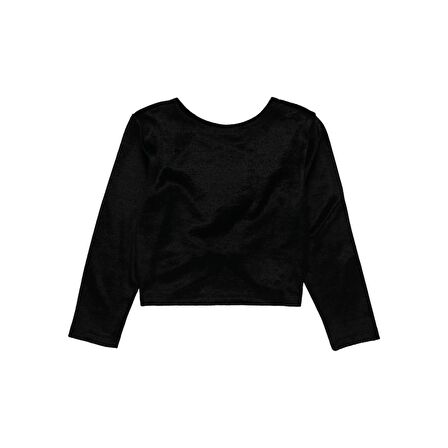 Panço Kız Çocuk  Önü Detaylı Kadife Uzun Kollu T-shirt