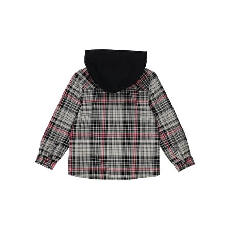 Panço Erkek Çocuk Kapüşonlu Kareli Gömlek Siyah