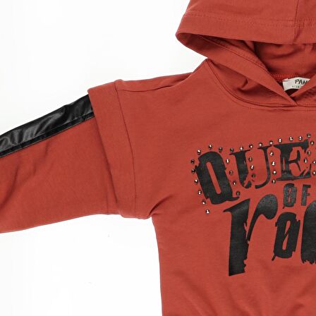 Panço Kız Çocuk  Deri Detaylı Lastikli Sweatshirt