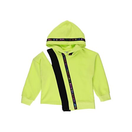 Panço Kız Çocuk Asimetrik Omuz Şerit Detaylı Sweatshirt Yeşil