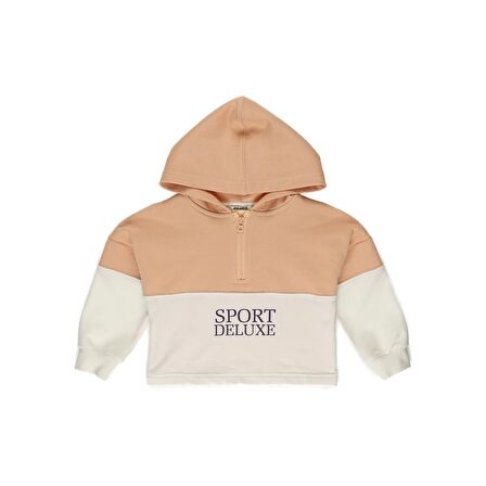 Panço Kız Çocuk Yarım Fermuarlı Kapüşonlu Sweatshirt Somon