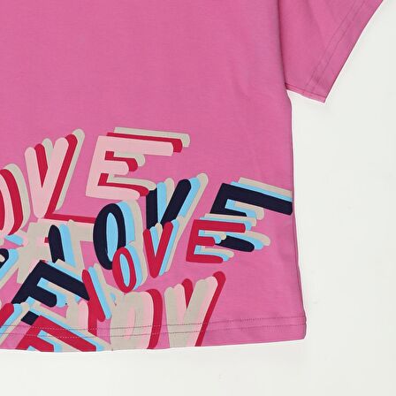 Panço Kız Çocuk Kısa Kollu Baskılı T-shirt Pembe