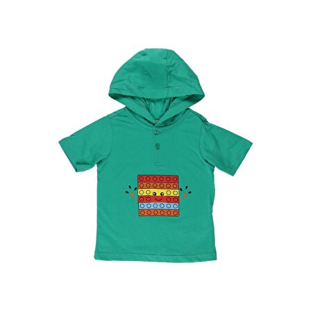 Panço Erkek Çocuk Kapüşonlu Kısa Kollu T-shirt Yeşil