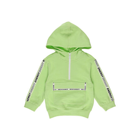 Panço Erkek Çocuk Yazılı Şerit Detaylı Sweatshirt Yeşil